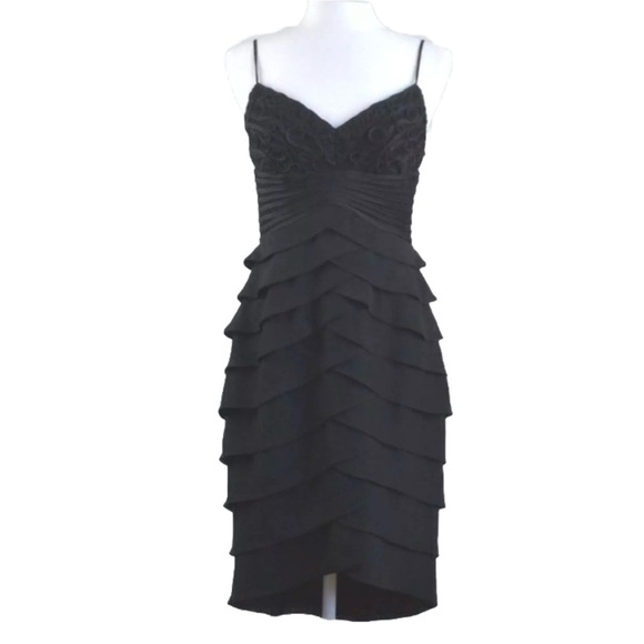 New Vintage Cache Y2K Asymmetric Ruffle Chiffon Ruched Illusion Dress 12 Ribbon - Picture 1 of 16